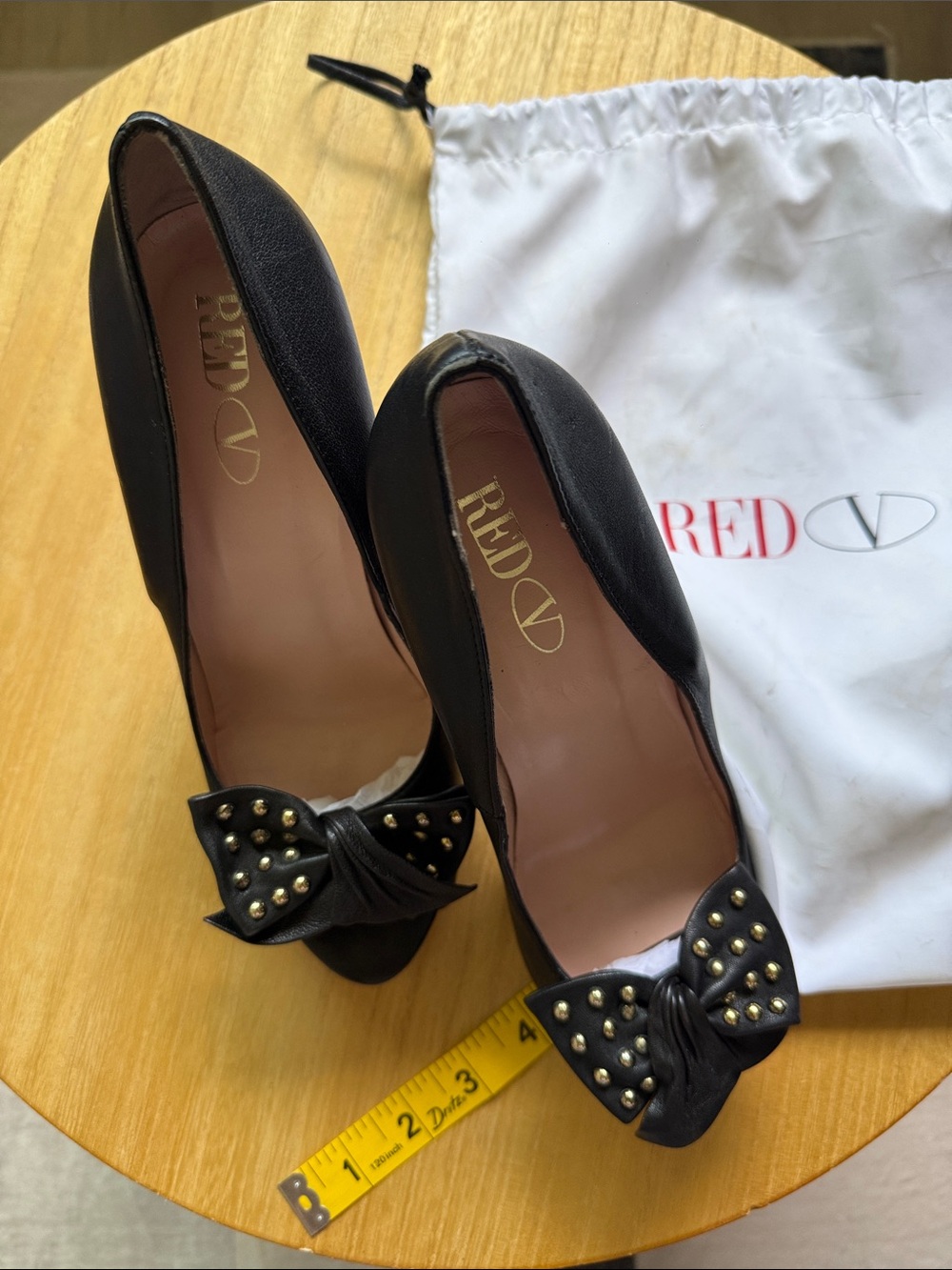RED Valentino Black Studded Bow Peep-Toe Heels